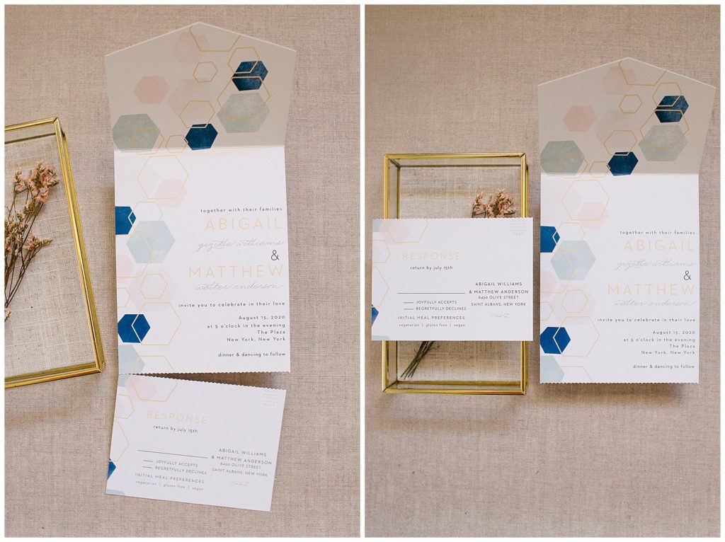 boho gold foil hexagon tear away wedding invitation